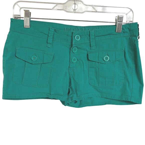 Y2K Arizona Micro Mini Shorts Teal Green Indie Sleeze Summer Button Fly Size 5 - Picture 1 of 7
